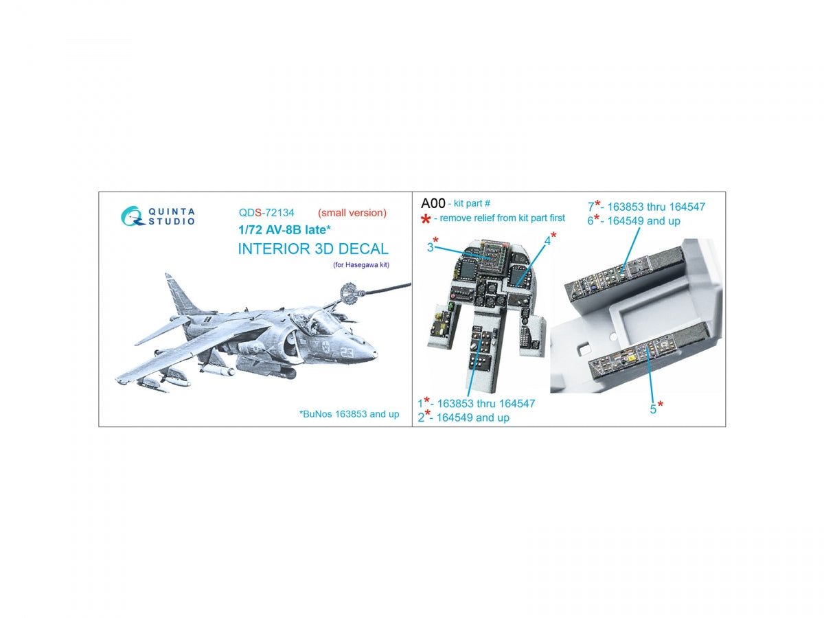 Quinta Studio QDS-72134 AV-8B late 3D-Printed coloured Interior on decal paper (Hasegawa) (small version) 1/72 – zdjęcie 2