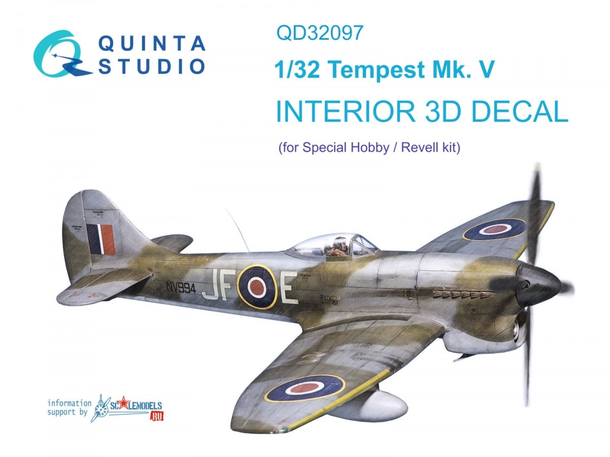 Quinta Studio QD32097 Tempest Mk.V 3D-Printed &amp;amp; coloured Interior on decal paper (Special Hobby/Revell) 1/32