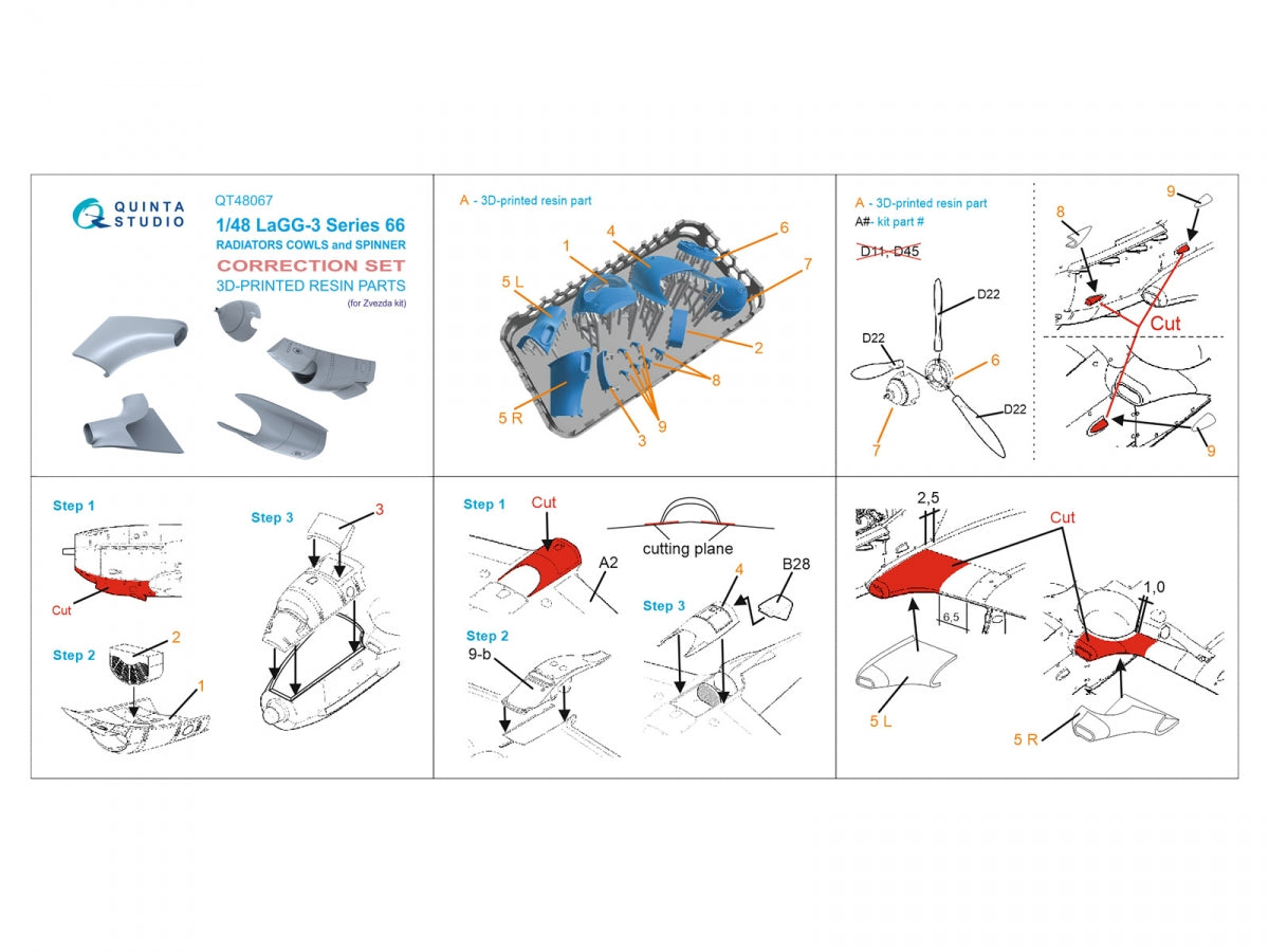Quinta Studio QT48067 LaGG-3 series 66 Radiators cowls and spinner (Zvezda) 1/48 – imagen 2