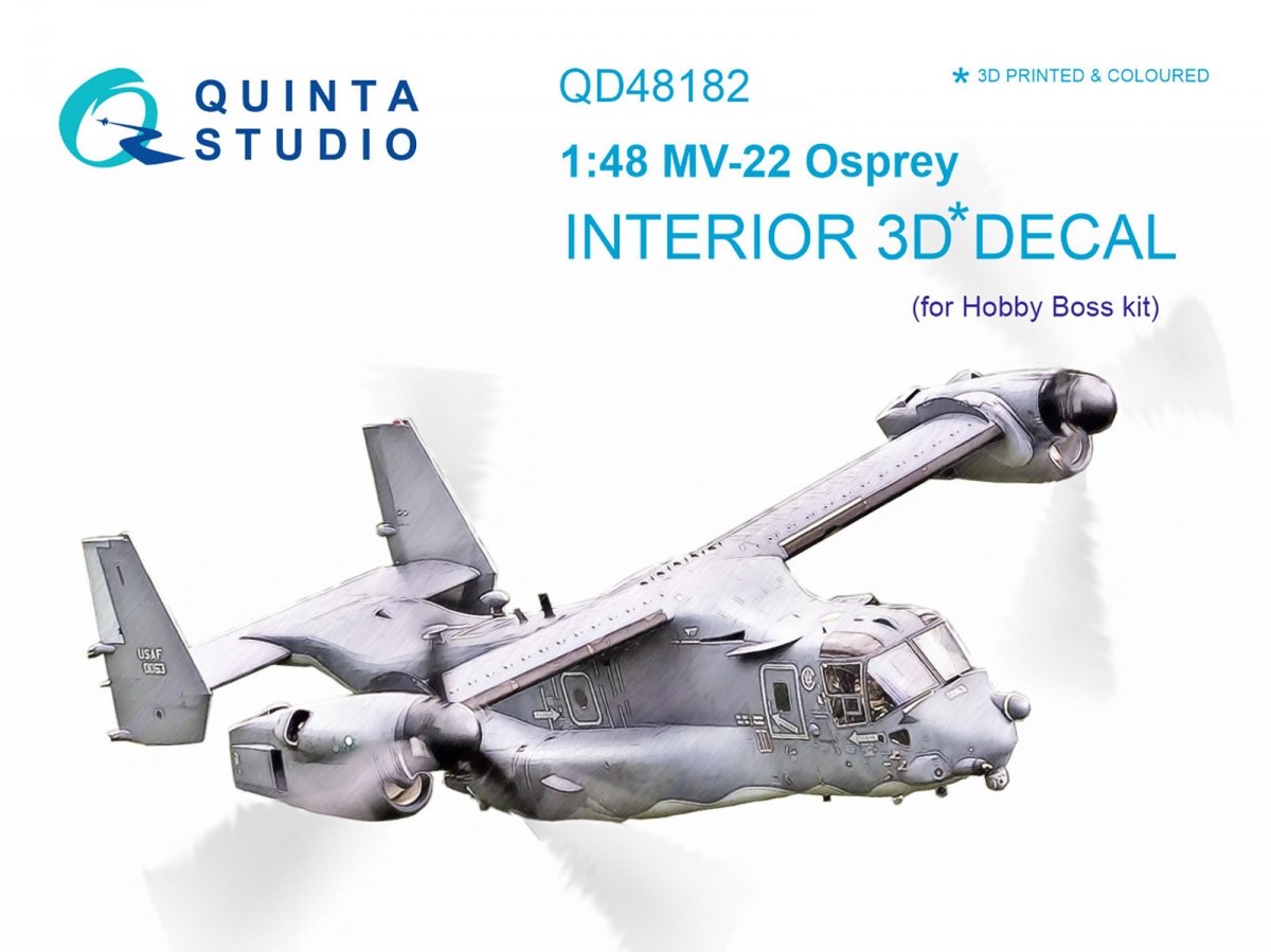 Quinta Studio QD48182 MV-22 Osprey 3D-Printed &amp;amp; coloured Interior on decal paper (for HobbyBoss kit) 1/48