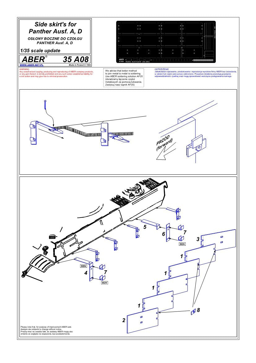 Aber 35A008 Side skirts for Panther Ausf.A, D, Bergepanther (1/35) – image 4