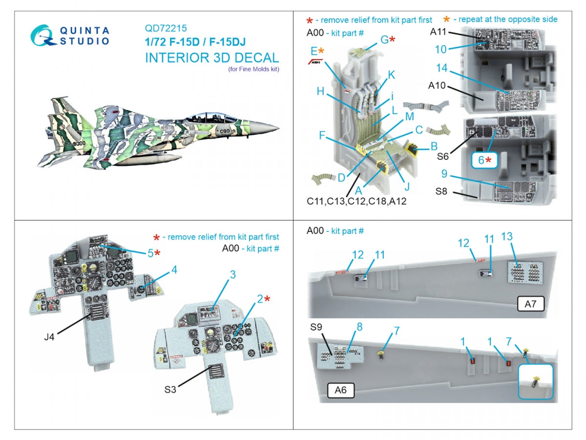 Quinta Studio QD72215 F-15D/F-15DJ Eagle 3D-Printed &amp;amp; coloured Interior on decal paper (Fine Molds) 1/72 – immagine 12