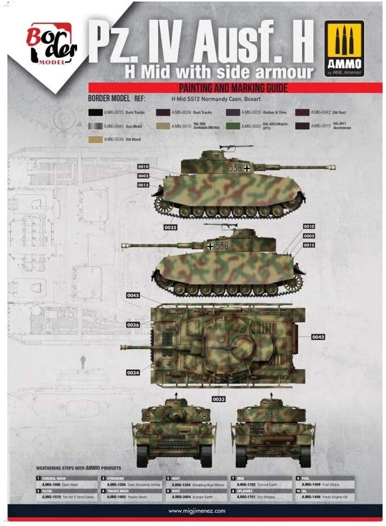 Border Model BD0109H Pz.IV Ausf.HH Mid w/Side Armor H Mid SS12 Normandy Caen Masks 1/35