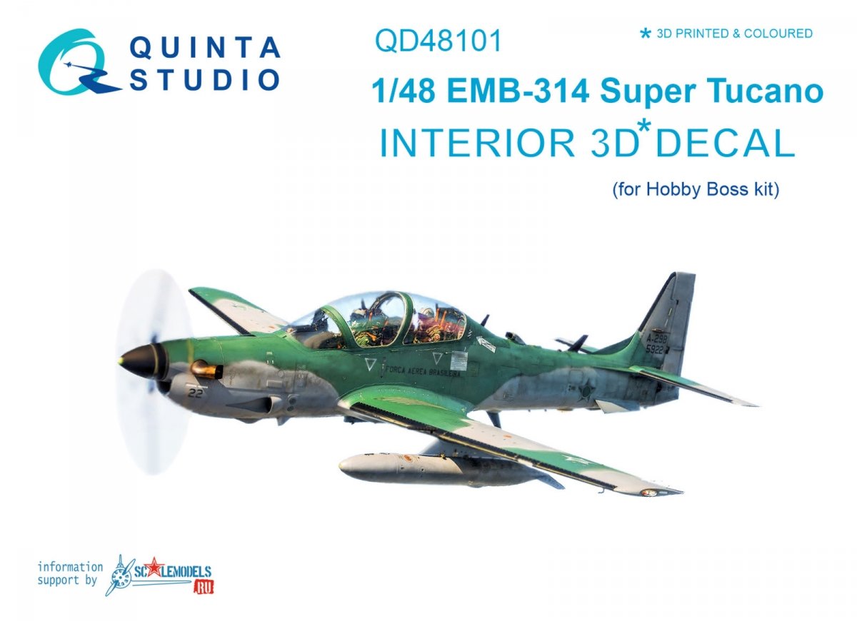 Quinta Studio QD48101 EMB-314 Super Tucano 3D-Printed & coloured Interior on decal paper (for HobbyBoss kit) 1/48