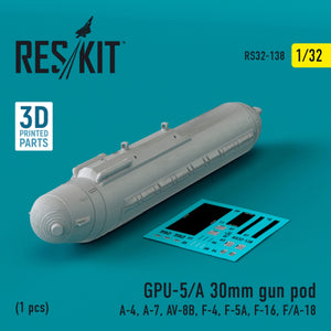 RESKIT RS32-0138 GPU-5/A 30mm gun pod (1 pcs) (A-4, A-7, AV-8B, F-4, F-5A, F-16, F/A-18) (3D Printed) 1/32 – zdjęcie 2