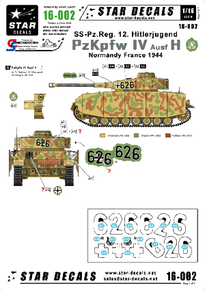 Star Decals 16-002 PzKpfw IV Ausf H - SS-Pz.Reg. 12 HJ 1/16