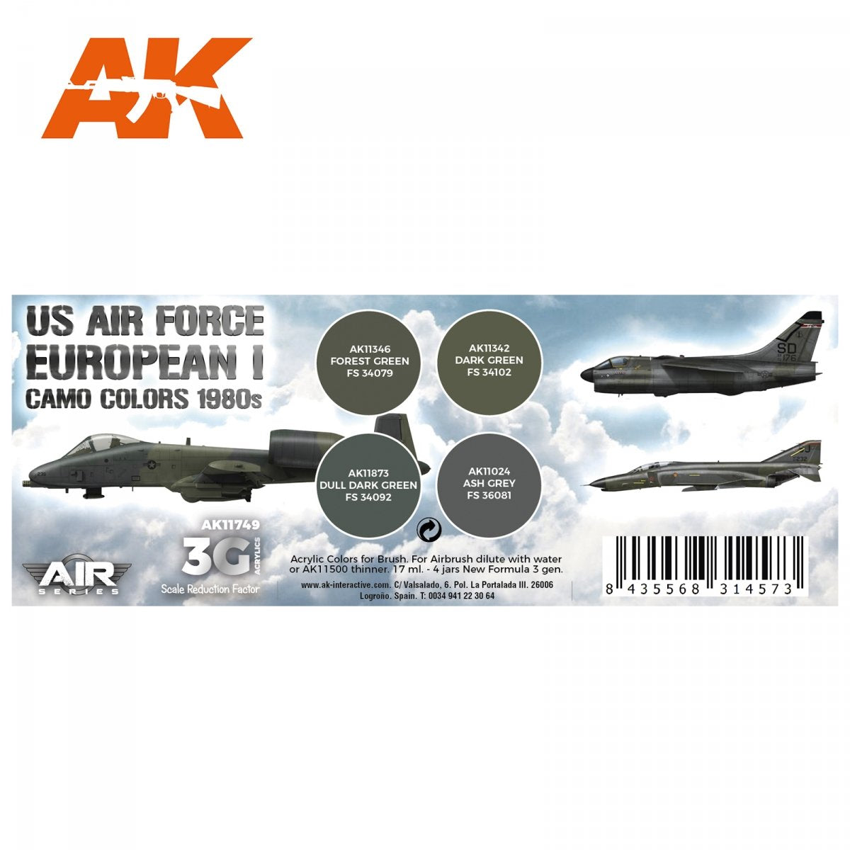 AK Interactive AK11749 US AIR FORCE EUROPEAN I CAMO COLORS 1980S 4x17 ml – zdjęcie 2