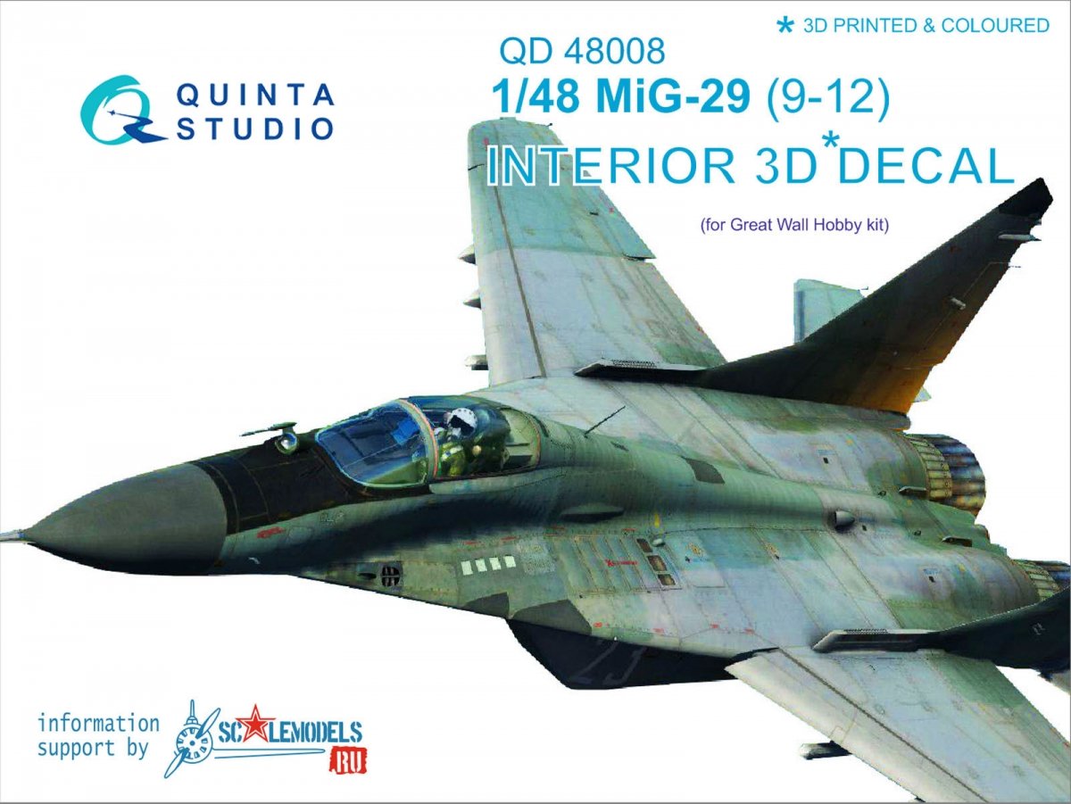 Quinta Studio QD48008 MiG-29 (9-12) 3D-Printed & coloured Interior on decal paper (for GWH kits) 1/48
