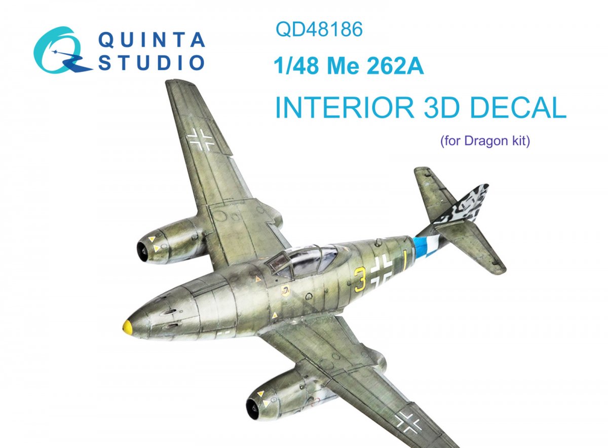 Quinta Studio QD48186 Me 262A 3D-Printed & coloured Interior on decal paper (for Dragon ) 1/48