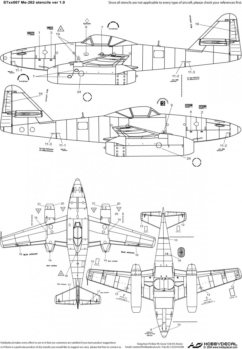 HobbyDecal ST32007V1 Me-262 Stencils ver 1 1/32 – zdjęcie 2