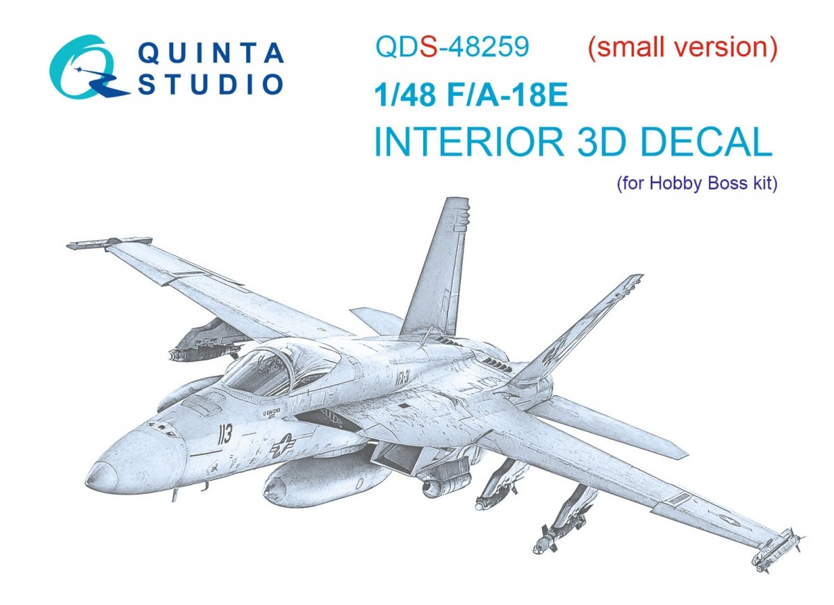 Quinta Studio QDS-48259 F/A-18E 3D-Printed &amp;amp; colored Interior on decal paper (HobbyBoss) (small version) 1/48