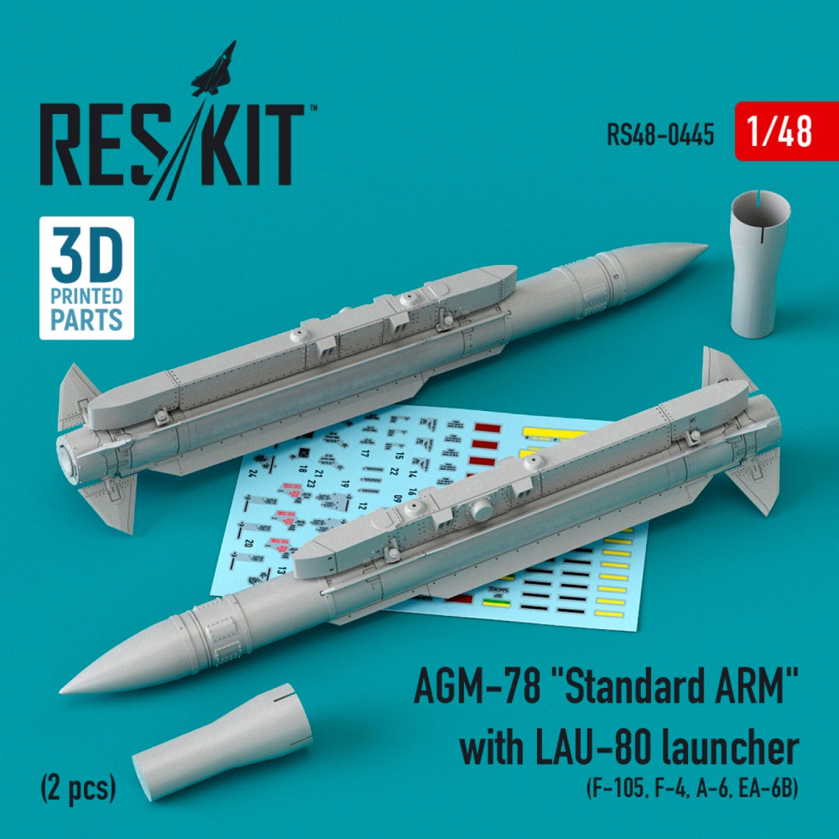 RESKIT RS48-0445 AGM-78 "STANDARD ARM" WITH LAU-80 LAUNCHER (2 PCS) (3D PRINTED) 1/48