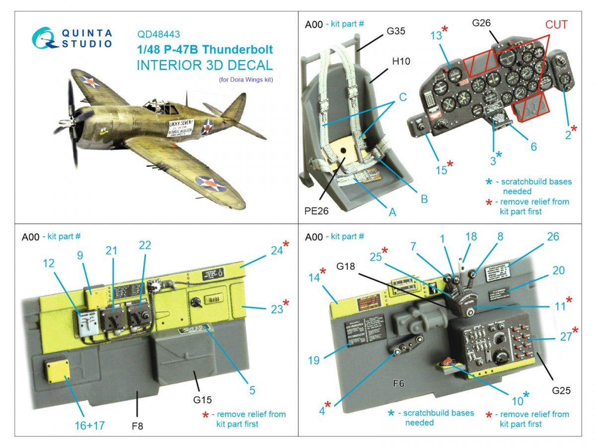 Quinta Studio QD48443 P-47B Thunderbolt 3D-Printed colored Interior on decal paper (Dora Wings) 1/48 – image 2