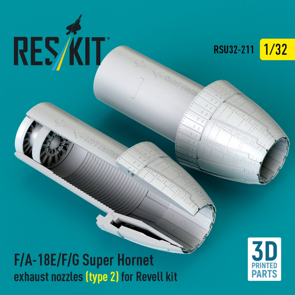 RESKIT RSU32-0211 F/A-18E/F/G Super Hornet exhaust nozzles (type 2) for Revell kit (3D Printed) 1/32