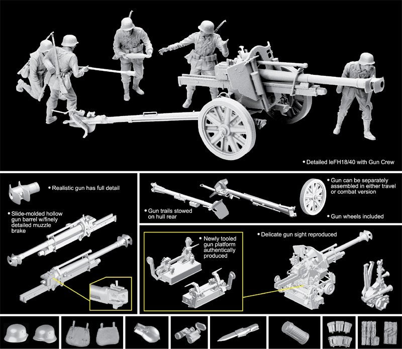 Dragon 6795 10.5cm leFH 18/40 w/Gun Crew 1/35 – zdjęcie 2