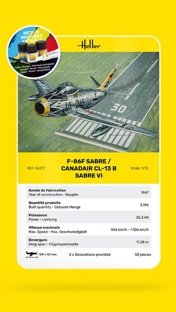Heller 56277 F-86F SABRE / CANADAIR CL-13 B SABRE VI - Starter Kit 1/72 – zdjęcie 7