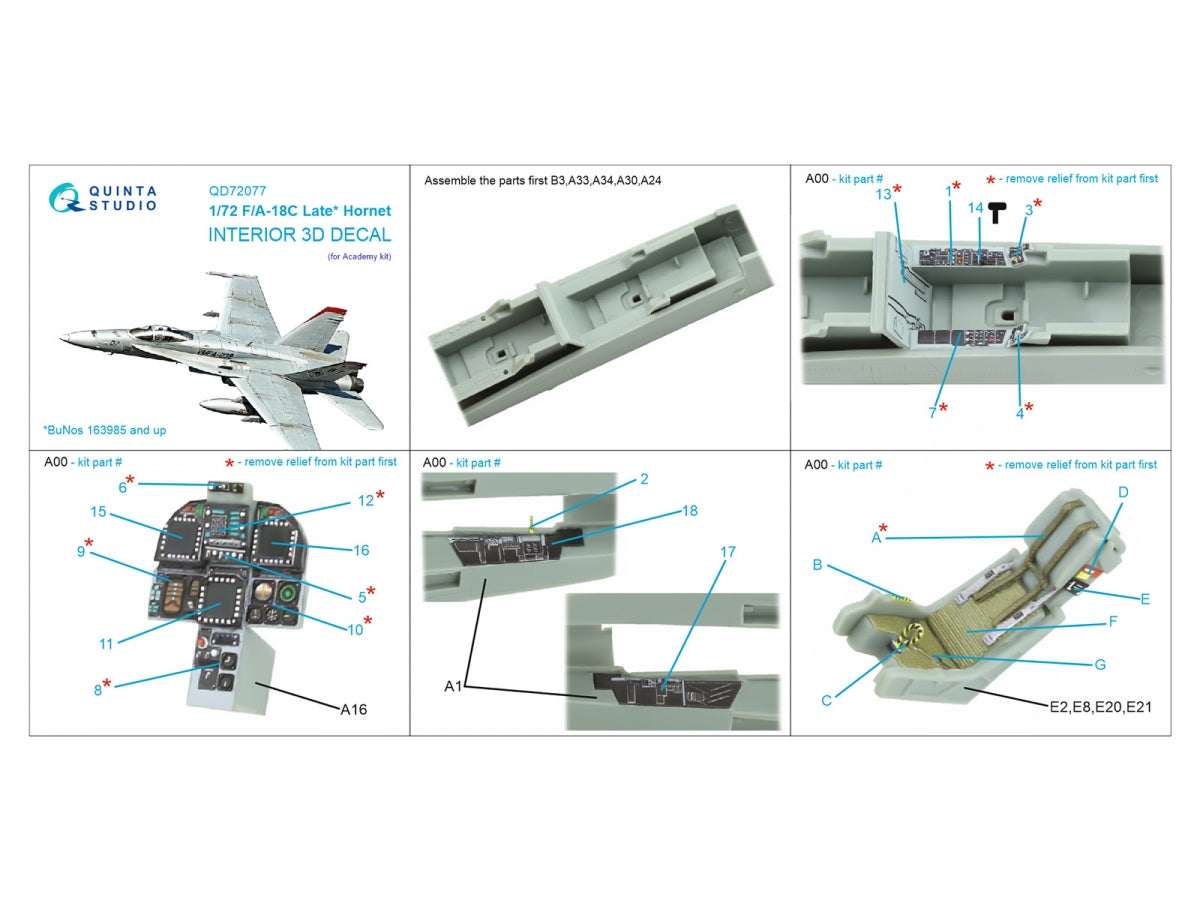 Quinta Studio QD72077 F/A-18C late 3D-Printed &amp;amp; coloured Interior on decal paper (Academy) 1/72 – zdjęcie 13