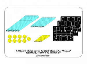 Aber 200L-05 Set of barrels for HMS Rodney or Nelson - 405mm x 9, 152mm x 12, 102mm x 6 1/200 – image 6