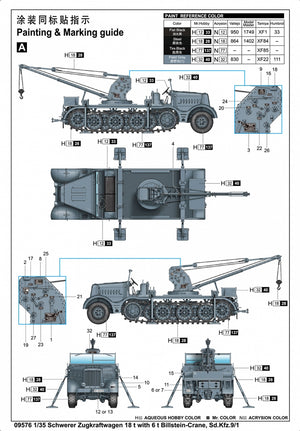 Trumpeter 09576 Schwerer Zugkraftwagen 18 t with 6 t Billstein-Crane, Sd.Kfz.9/1 1/35 – immagine 3