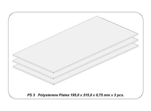 Aber PS-3 Płyty z białego polistyrenu 195 x 315 x 0,75 po 3 szt. / Polystyrene plates 195 x 315 x 0,75 mm x 3 pcs. – zdjęcie 2