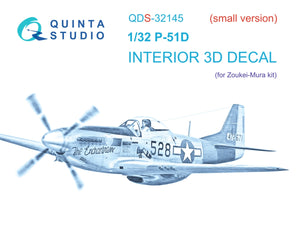 Quinta Studio QDS-32145 P-51D Mustang 3D-Printed &amp;amp; colored Interior on decal paper (Zoukei-Mura SWS) (Small version) 1/32