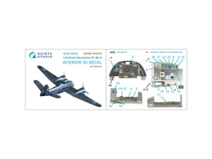 Quinta Studio QDS-48555 Bristol Beaufighter NF.Mk.VI 3D-Printed &amp;amp; coloured Interior on decal paper (Tamiya) (small version) 1/48 – zdjęcie 2