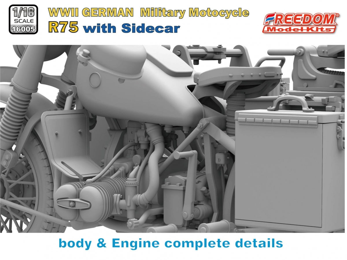 Freedom 16005 R75 with Sidecar WWII German Motorcycle 1/16 – zdjęcie 7