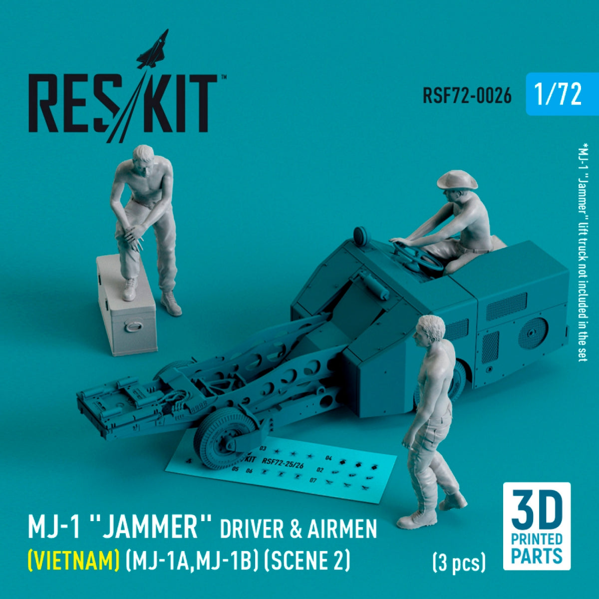 RESKIT RSF72-0026 MJ-1 Jammer Driver airmens (Vietnam) (MJ-1A,MJ-1B) (scene 2) (3 pcs) (3D Printed) 1/72