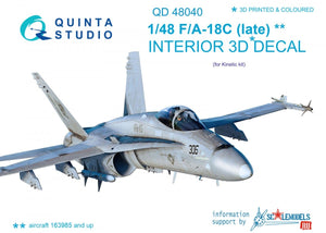 Quinta Studio QD48040 F/A-18С (late) 3D-Printed &amp;amp; coloured Interior on decal paper (for Kinetic) 1/48