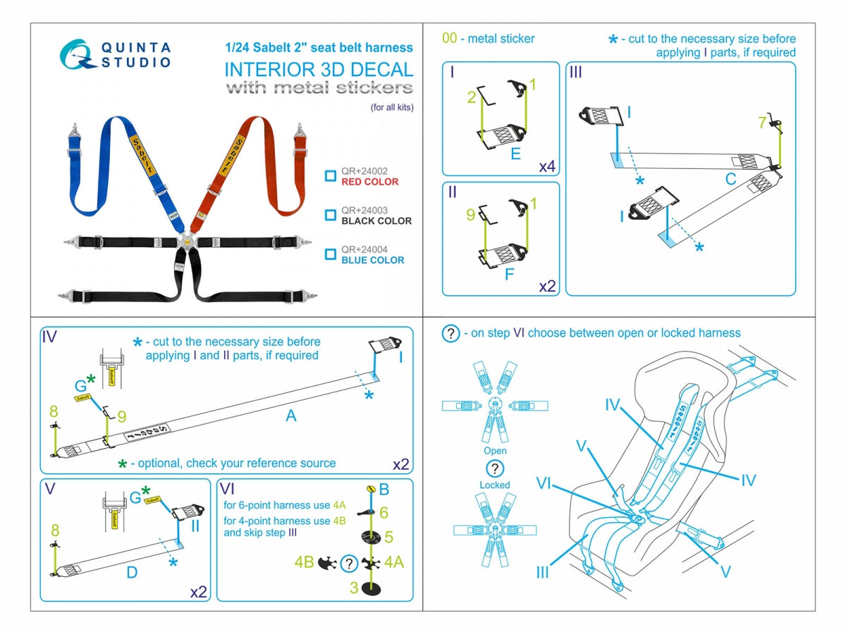 Quinta Studio QR+24003 Sabelt 2inch seat belt harness, black (With metal buckles) (all kits) 1/24 – image 12