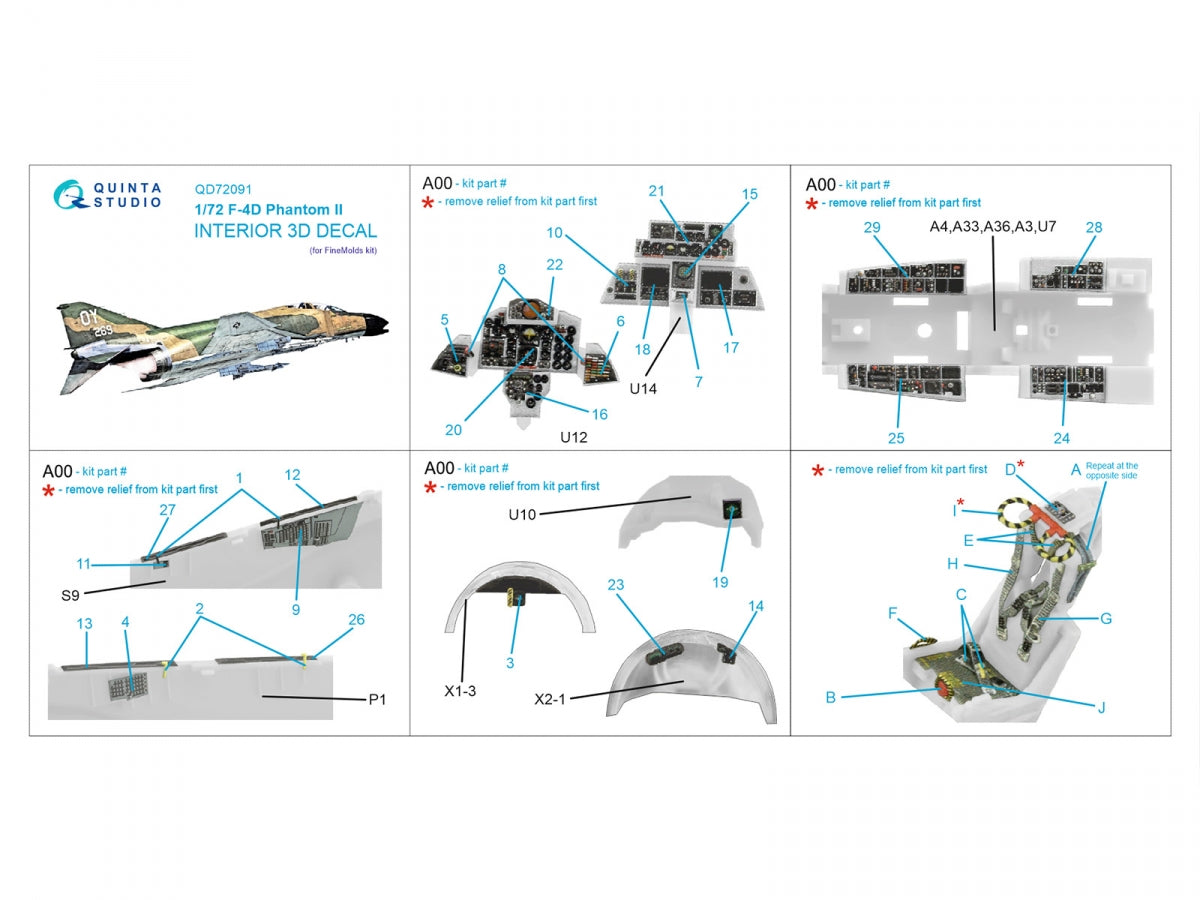 Quinta Studio QD72091 F-4D 3D-Printed &amp;amp; coloured Interior on decal paper (Fine Molds) 1/72 – zdjęcie 2