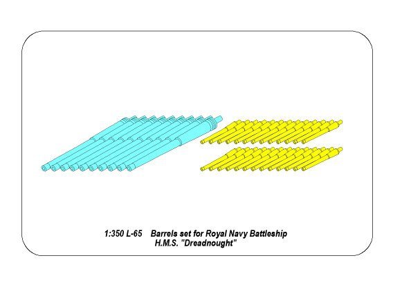 Aber 350L-65 Set of Barrels for H.M.S. Dreadnought battleship: 12&amp;#39;&amp;#39; Mk.X BLx 10pcs., 12cwt QF Mk I x 26pcs. 1/350 – zdjęcie 6