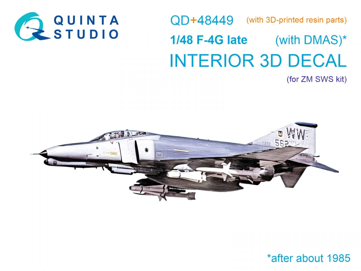 Quinta Studio QD+48449 F-4G late 3D-Printed &amp;amp; coloured Interior on decal paper (Zoukei Mura SWS) (with 3D-printed resin parts) 1/48