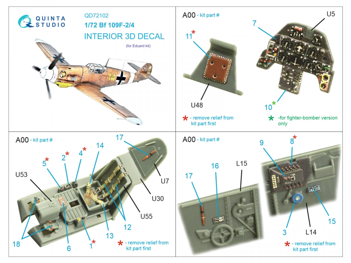 Quinta Studio QD72102 BF 109F-2/4 3D-Printed &amp;amp; coloured Interior on decal paper (Eduard) 1/72 – zdjęcie 2