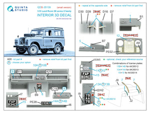 Quinta Studio QDS-35139 Land Rover 88 series II family 3D-Printed &amp; coloured Interior on decal paper (AK Interactive) (Small version) 1/35