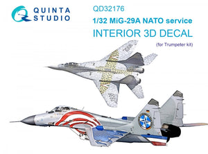 Quinta Studio QD32176 MiG-29A NATO service 3D-Printed &amp;amp; coloured Interior on decal paper (Trumpeter) 1/32