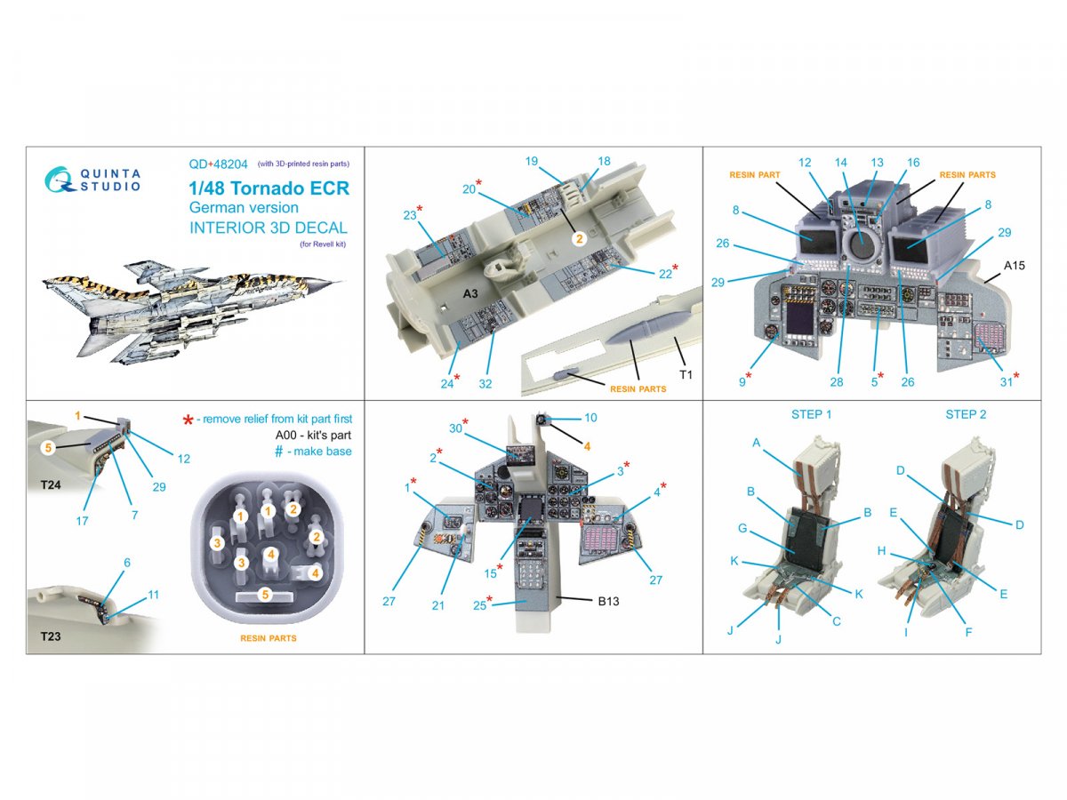 Quinta Studio QD+48204 Tornado ECR German 3D-Printed &amp;amp; colored Interior on decal paper (Revell) (with 3D-printed resin parts) 1/48 – image 2