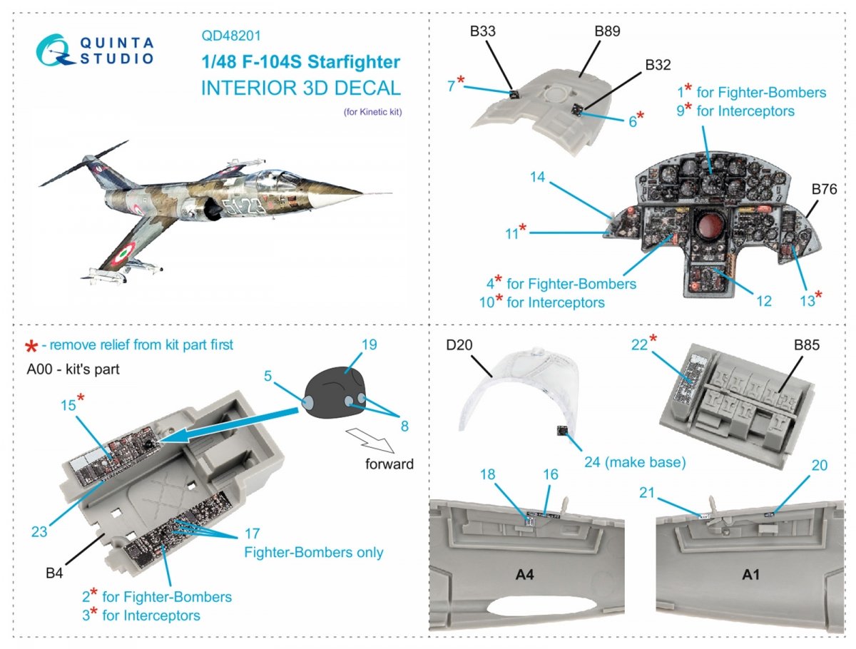 Quinta Studio QD48201 F-104S 3D-Printed &amp;amp; coloured Interior on decal paper (Kinetic) 1/48 – zdjęcie 2
