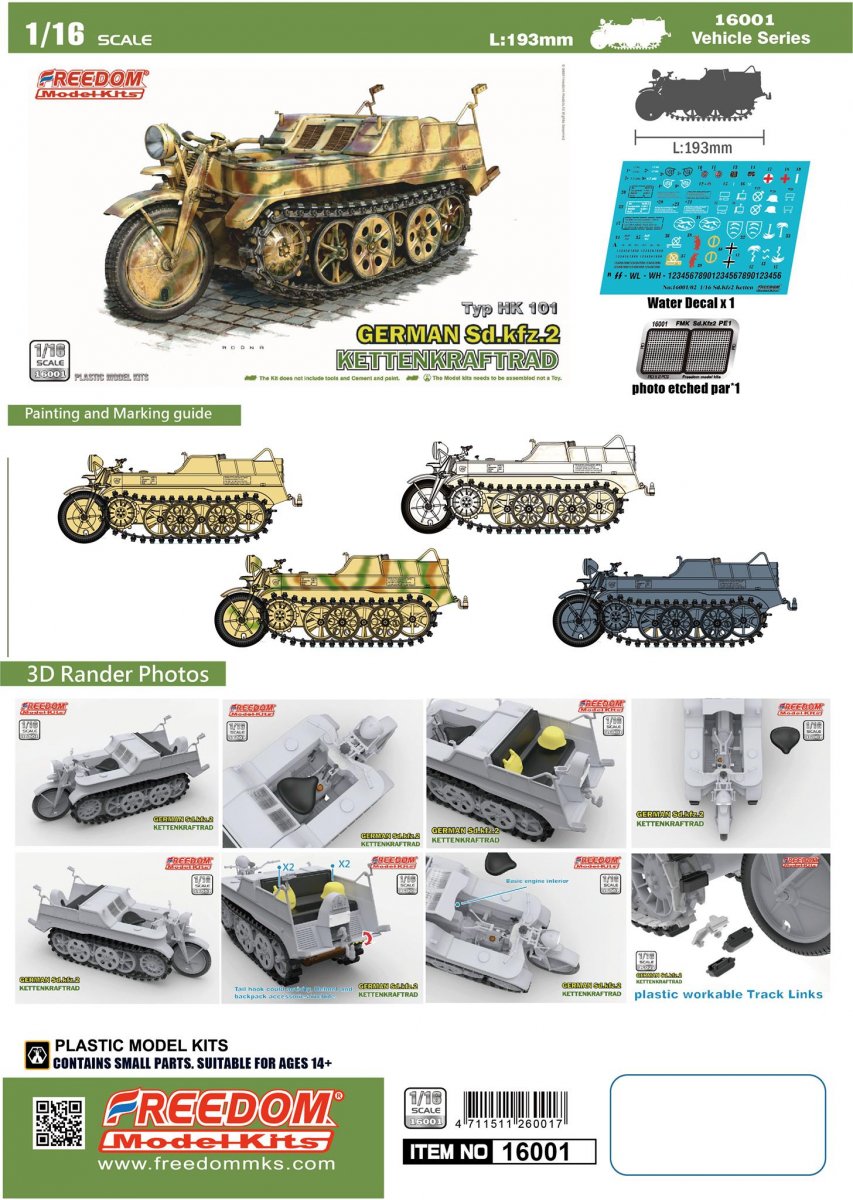 Freedom 16001 Sd.Kfz. 2 Kettenkraftrad Typ HK 101 1/16 – zdjęcie 2