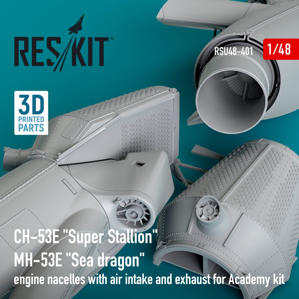 RESKIT RSU48-0401 CH-53E &amp;quot;Super Stallion&amp;quot;, MH-53E &amp;quot;Sea dragon&amp;quot; engine nacelles with air intake and exhaust for Academy kit (3D printed) 1/48 – zdjęcie 3