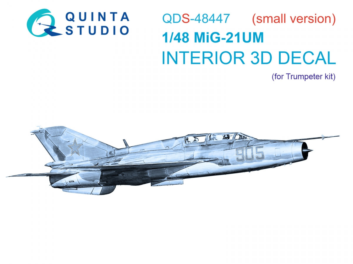 Quinta Studio QDS-48447 MiG-21UM 3D-Printed colored Interior on decal paper (Trumpeter) (Small version) 1/48