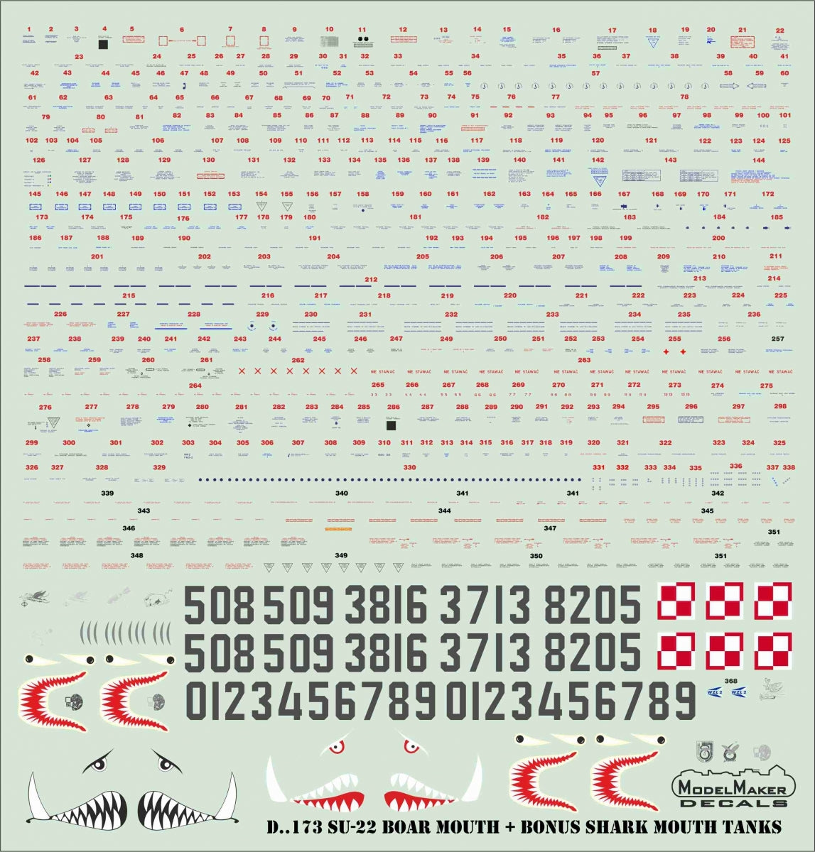 ModelMaker Decals D48173 Su-22 Boar Mouth + bonus shark mouth tanks 1/48 – image 2
