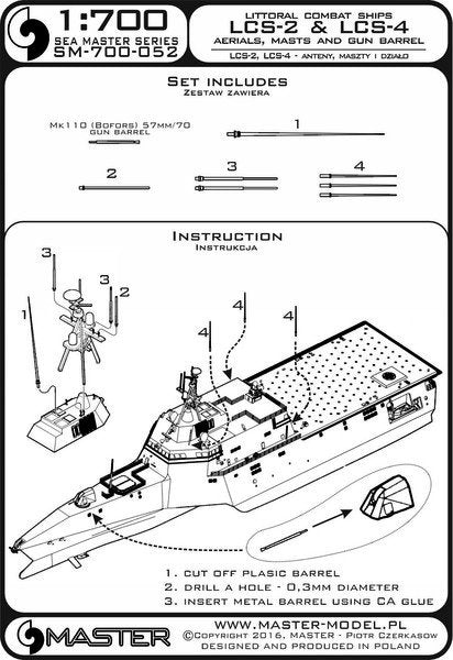 Master SM-700-052 Independence class of littoral combat ships (LCS-2, LCS-4) - aerials, masts &amp;amp; Mk110 (Bofors) 57mm/70 gun barrel 1/700 – image 3