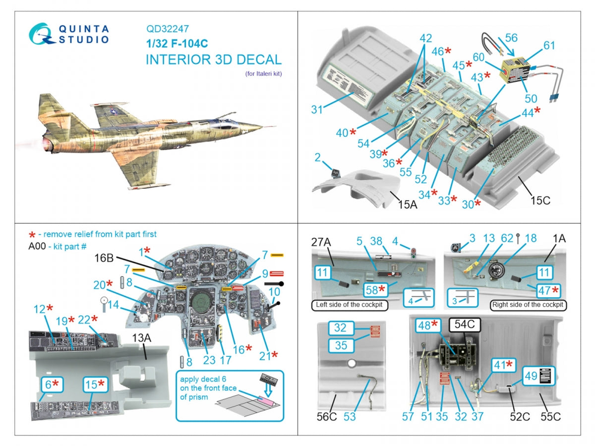 Quinta Studio QD32247 F-104C 3D-Printed &amp;amp; coloured Interior on decal paper (Italeri) 1/32 – zdjęcie 7