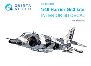 Quinta Studio QD48304 Harrier Gr.3 late 3D-Printed &amp;amp; coloured Interior on decal paper (Kinetic) 1/48