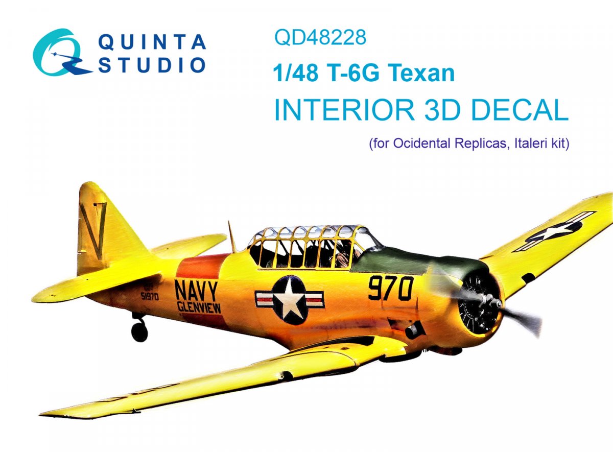 Quinta Studio QD48228 T-6G 3D-Printed &amp;amp; colored Interior on decal paper (Italeri) 1/48