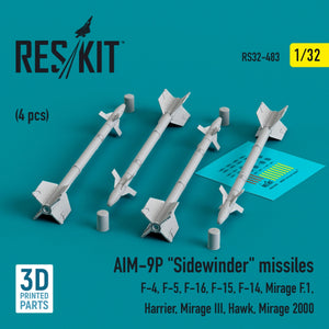 RESKIT RS32-0483 AIM-9P &amp;quot;Sidewinder&amp;quot; missiles (4 pcs) (3D Printed) 1/32