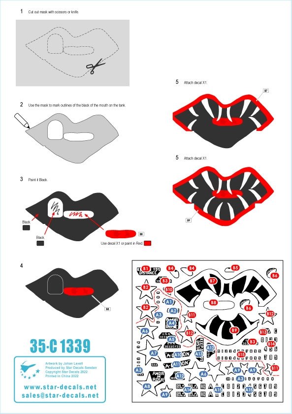Star Decals 35-C1339 Korean War - M4A3E8 Sherman # 5. 89th Tk Bn Easy Eight Shermans in Korea. With and without tiger face.1/35 – Bild 3