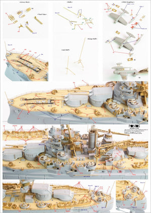 Pontos 35023FN USS BB-34 New York 1944 Detail-up set (w/Teak Tone Deck, Barrels, Resin, PE) – image 5