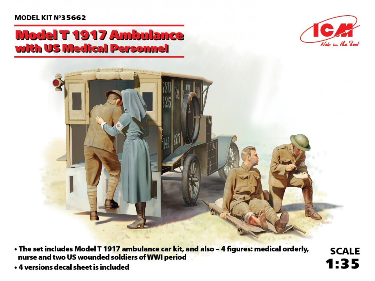 ICM 35662 Model T 1917 Ambulance with US Medical Personnel 1/35